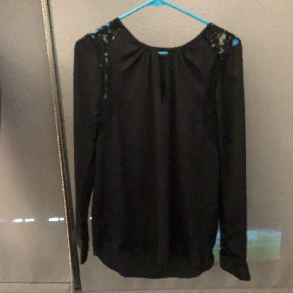 Black Blouse with Lace Insert
